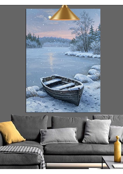 Karda Durmuş Beyaz Bir Kayık Dekoratif Kanvas - Mdf Ahşap Tablo