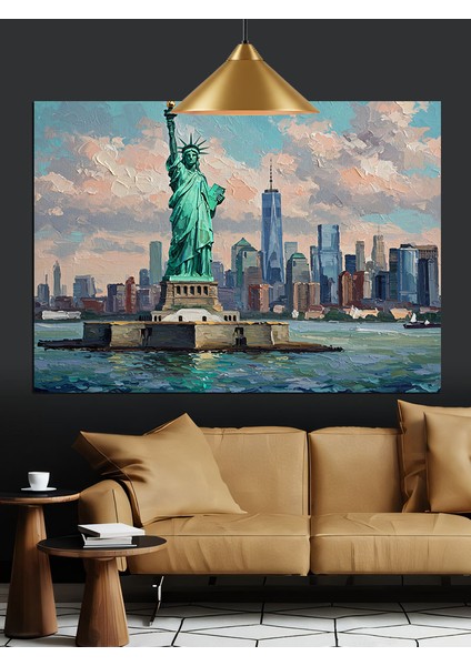 New York Özgürlük Heykeli Şehir Dekoratif Kanvas - Mdf Ahşap Tablo fiyatları