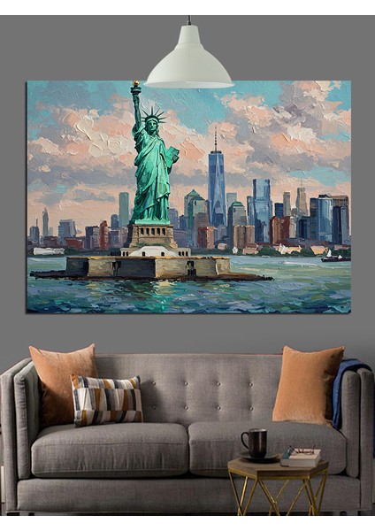 New York Özgürlük Heykeli Şehir Dekoratif Kanvas - Mdf Ahşap Tablo fırsatları