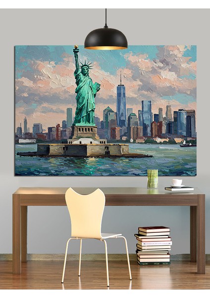 New York Özgürlük Heykeli Şehir Dekoratif Kanvas - Mdf Ahşap Tablo indirimleri