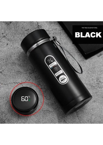 LED Sıcaklık 500ML-1 Litre Paslanmaz Çelik Termos Şişe SUS304 Çay Su Şişesi Vakum Şişesi Taşınabilir Kur Kapasite: 500ML/RENK: Siyah (Yurt Dışından)
