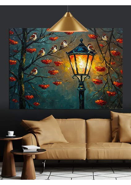 Sokak Lambası Sarı Fener Dekoratif Kanvas - Mdf Ahşap Tablo