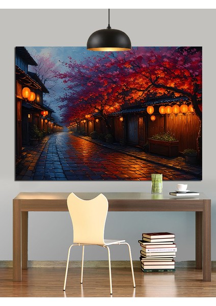 Gece Şehir Işık Yansıma Dekoratif Kanvas - Mdf Ahşap Tablo