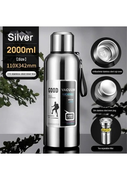 Buz Kazısı Büyük Kapasite Soğuk Termal Termos Tumbler Paslanmaz Çelik Yalıtımlı Çay Kahve Su Şişesi Pot Seyahat Kupa Buz Kovası Kapasite: 600-2000ML/RENK: Şerit 2000ML (Yurt Dışından)
