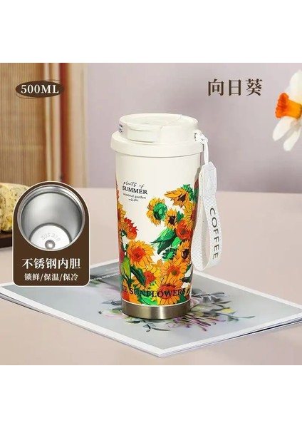 Yeni Su Şişesi Van Go-Gh Thermos Kahve Kupası 2025 Yeni Görünümlü Çift Içme Kupası Vadisi Çiçek Su Kupası Kapasite: 500ML/RENK: Sarı (Yurt Dışından)