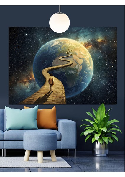Dünyaya Yürüyen Yalnız Adam Dekoratif Kanvas - Mdf Ahşap Tablo