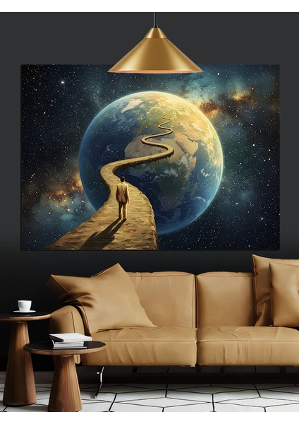 Dünyaya Yürüyen Yalnız Adam Dekoratif Kanvas - Mdf Ahşap Tablo fiyatları