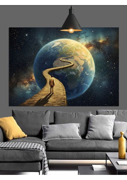 Dünyaya Yürüyen Yalnız Adam Dekoratif Kanvas - Mdf Ahşap Tablo modelleri