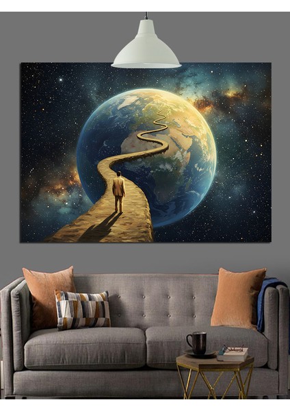 Dünyaya Yürüyen Yalnız Adam Dekoratif Kanvas - Mdf Ahşap Tablo fırsatları