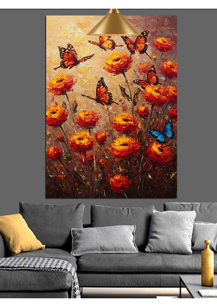 Kırmızı Turuncu Uçuşan Küçük Kelebekler Dekoratif Kanvas - Mdf Ahşap Tablo fiyatları