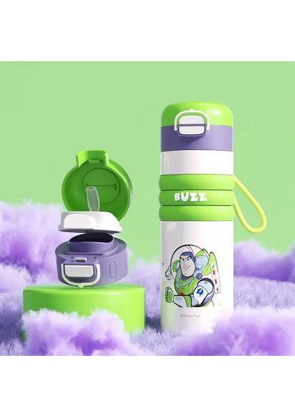 Disney Çocuk Çift Içecek Vakum Kupası 500ML Paslanmaz Çelik Sevimli Karikatür Saman Termos Kupası Taşınabilir Yalıtımlı Su Kupası Kapasite: 500ML/RENK: 15047BUZZ Lightyear (Yurt Dışından)