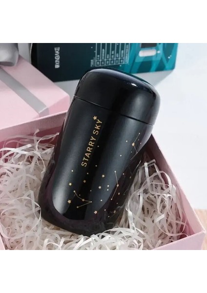 Termos Şişe Yıldızlı Gökyüzü Mini Kapasiteli Sızdır Yalan Kahve Kupası 304 Paslanmaz Çelik Vakum Şişesi 200ML Termo Şişe Kapasitesi: 200ML/RENK: Siyah (Yurt Dışından)
