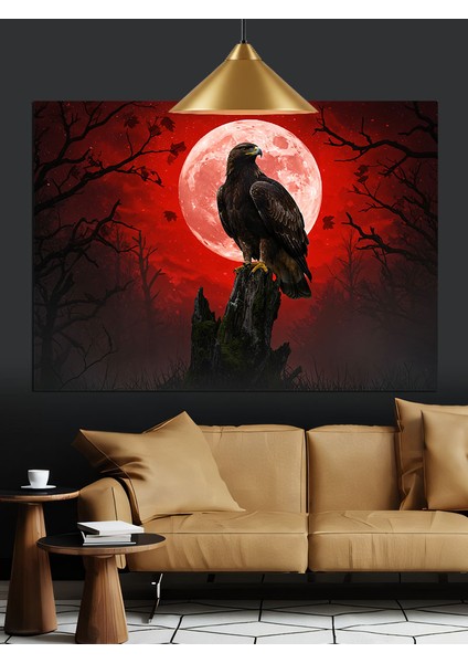 Kızıl Ay Kara Kartal Dekoratif Kanvas - Mdf Ahşap Tablo