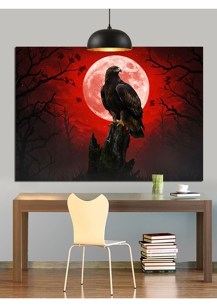 Kızıl Ay Kara Kartal Dekoratif Kanvas - Mdf Ahşap Tablo fırsatları