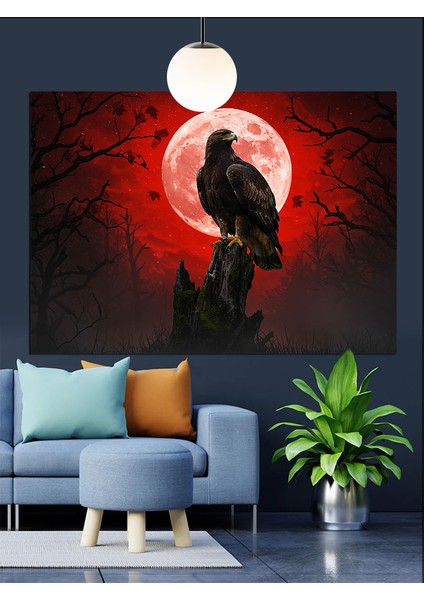 Kızıl Ay Kara Kartal Dekoratif Kanvas - Mdf Ahşap Tablo indirimleri