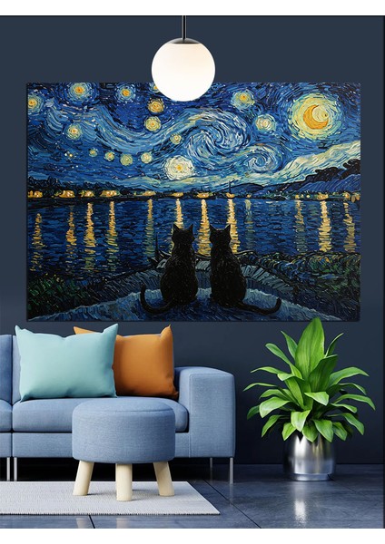 Van Gogh Yıldızlı Gece Dekoratif Kanvas - Mdf Ahşap Tablo
