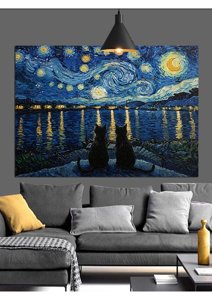 Van Gogh Yıldızlı Gece Dekoratif Kanvas - Mdf Ahşap Tablo modelleri