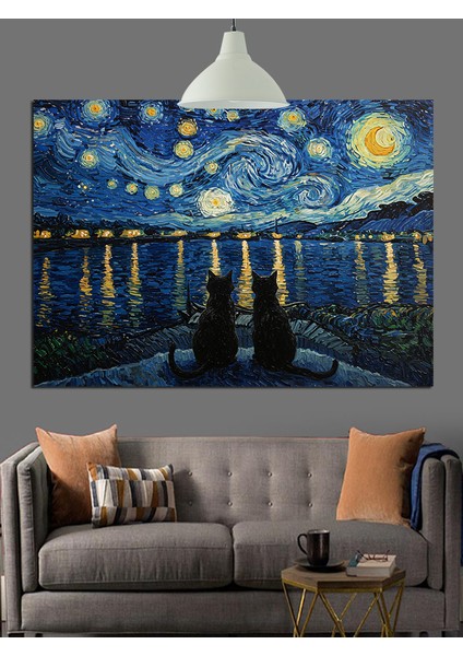 Van Gogh Yıldızlı Gece Dekoratif Kanvas - Mdf Ahşap Tablo fırsatları