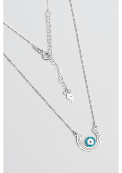 Ra'nın Gözü 18 Ayar Beyaz Altın Kaplama 47 cm Gümüş Şans Kolye