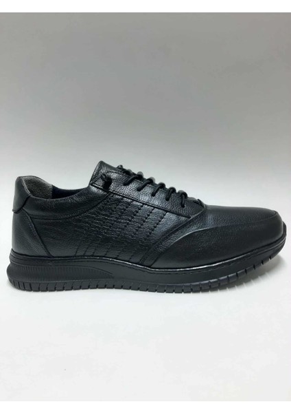 Hakiki Deri Bağcıksız Rahat Siyah Renk Kauçuk Taban Esnek Kışlık Erkek Ayakkabı C-23251465HSA