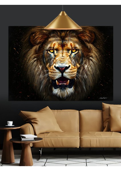 Aslan Kızgın Güçlü Dekoratif Kanvas - Mdf Ahşap Tablo