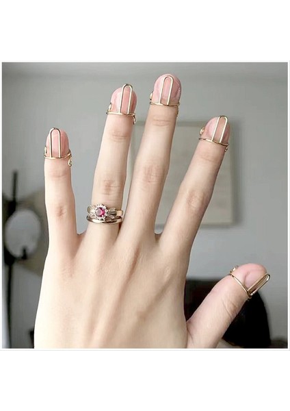 10 Parça Set Ladys Için Ince Tırnak Halkaları Günlük Parmak Ucu Koruyucu Kapak Modaya Uygun Yüzük Mücevher Si Kız Arkadaşı Altın (Yurt Dışından)