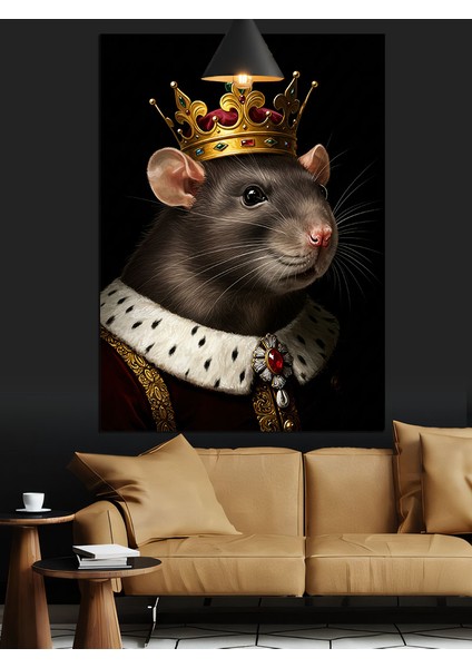 Taç Takan Bir Kral Fare Resmi Dekoratif Kanvas - Mdf Ahşap Tablo fiyatları