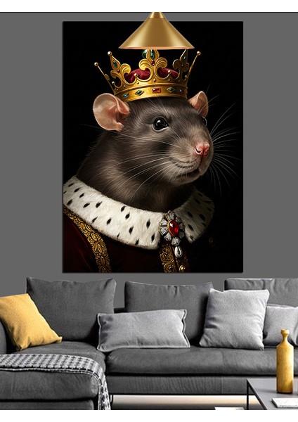 Taç Takan Bir Kral Fare Resmi Dekoratif Kanvas - Mdf Ahşap Tablo modelleri