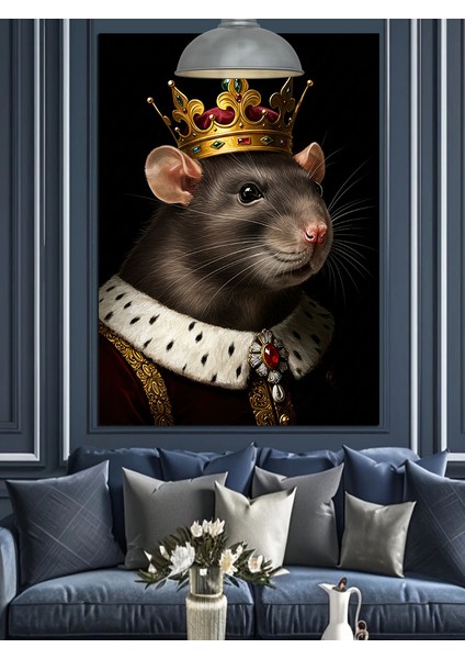 Taç Takan Bir Kral Fare Resmi Dekoratif Kanvas - Mdf Ahşap Tablo fırsatları