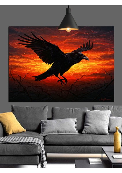 Kara Karga Siyah Gökyüzü Dekoratif Kanvas - Mdf Ahşap Tablo fiyatları