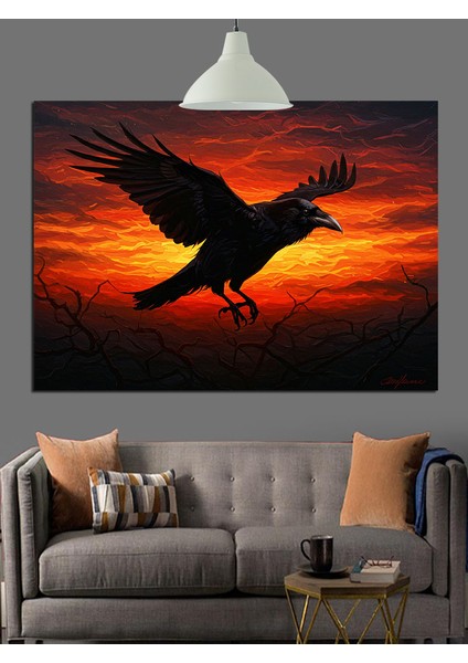 Kara Karga Siyah Gökyüzü Dekoratif Kanvas - Mdf Ahşap Tablo modelleri