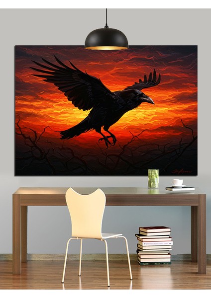 Kara Karga Siyah Gökyüzü Dekoratif Kanvas - Mdf Ahşap Tablo fırsatları