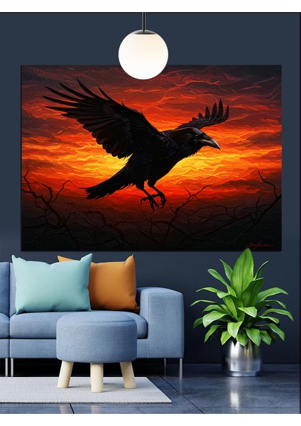 Kara Karga Siyah Gökyüzü Dekoratif Kanvas - Mdf Ahşap Tablo indirimleri