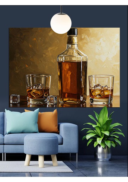 Viski Buz Bardak Dekoratif Kanvas - Mdf Ahşap Tablo fırsatları