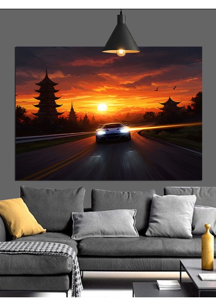 Gün Batımı Yol Sürüş Manzara Dekoratif Kanvas - Mdf Ahşap Tablo fiyatları
