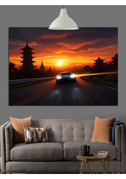 Gün Batımı Yol Sürüş Manzara Dekoratif Kanvas - Mdf Ahşap Tablo modelleri
