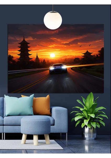 Gün Batımı Yol Sürüş Manzara Dekoratif Kanvas - Mdf Ahşap Tablo indirimleri