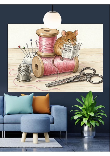 Dikiş Iğne Iplik Fare Dekoratif Kanvas - Mdf Ahşap Tablo fırsatları