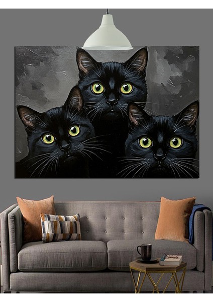 Siyah Kediler Grup Dekoratif Kanvas - Mdf Ahşap Tablo