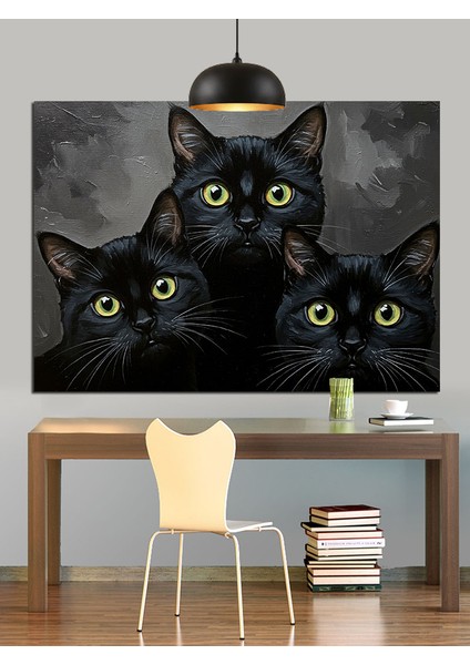 Siyah Kediler Grup Dekoratif Kanvas - Mdf Ahşap Tablo fiyatları