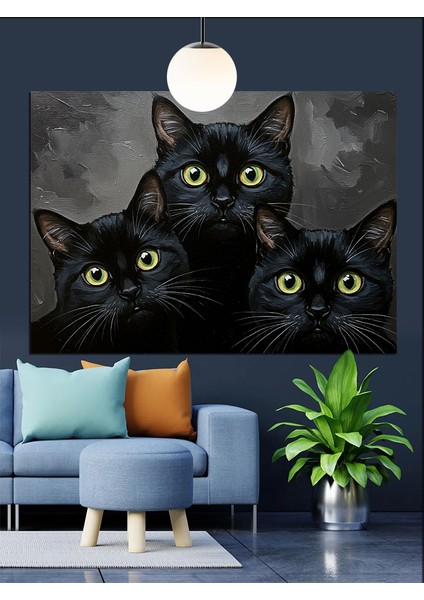 Siyah Kediler Grup Dekoratif Kanvas - Mdf Ahşap Tablo modelleri