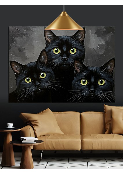 Siyah Kediler Grup Dekoratif Kanvas - Mdf Ahşap Tablo fırsatları