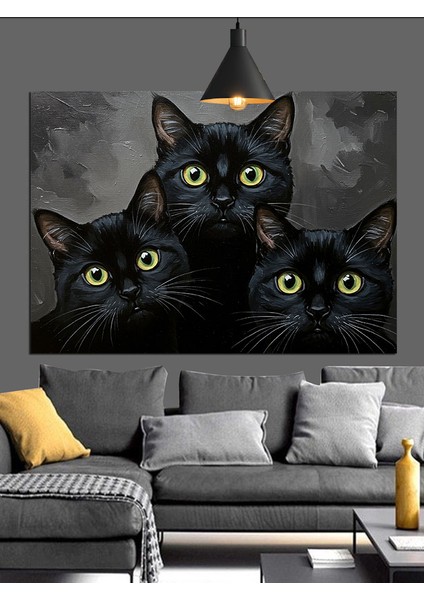 Siyah Kediler Grup Dekoratif Kanvas - Mdf Ahşap Tablo indirimleri