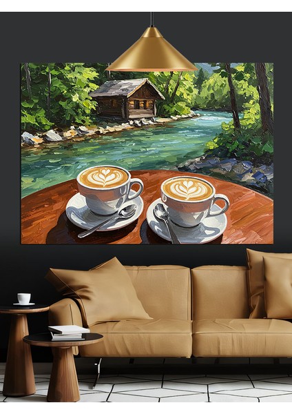 Kahve Fincan Doğa Manzara Dekoratif Kanvas - Mdf Ahşap Tablo