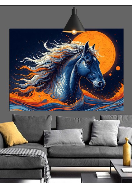 Turuncu Ay Koşan At Dekoratif Kanvas - Mdf Ahşap Tablo modelleri