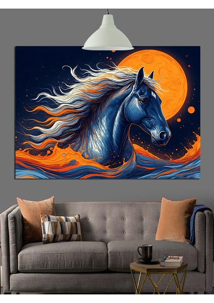 Turuncu Ay Koşan At Dekoratif Kanvas - Mdf Ahşap Tablo fırsatları