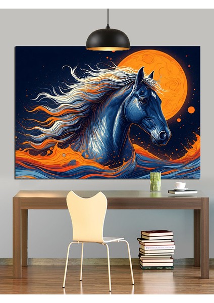 Turuncu Ay Koşan At Dekoratif Kanvas - Mdf Ahşap Tablo indirimleri