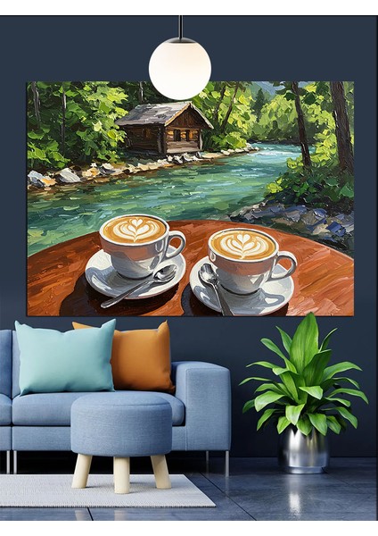 Kahve Fincan Doğa Manzara Dekoratif Kanvas - Mdf Ahşap Tablo indirimleri