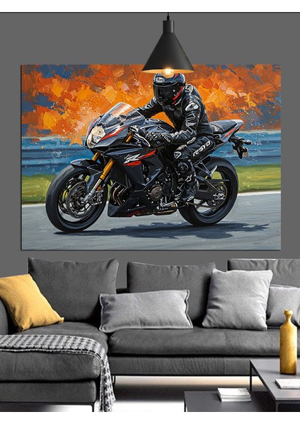 Motosikletçi Hız Yol Karanlık Dekoratif Kanvas - Mdf Ahşap Tablo modelleri