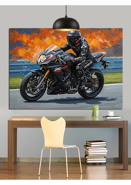 Motosikletçi Hız Yol Karanlık Dekoratif Kanvas - Mdf Ahşap Tablo indirimleri